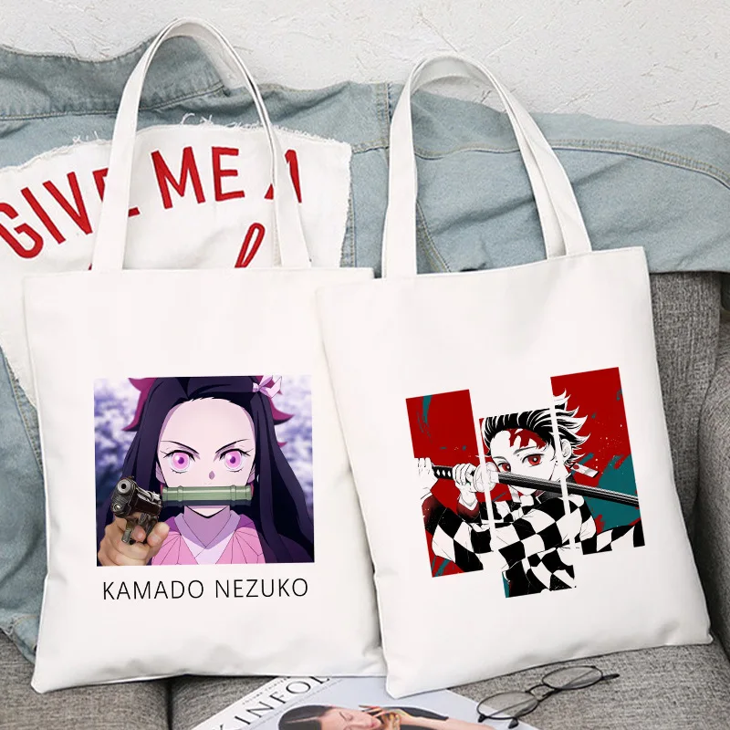 شيطان القاتل كامادو Nezuko أنيمي قماش حمل حقيبة - شخصية Harajuku العصرية حقيبة تسوق الكتف لمحبي حقيبة يد