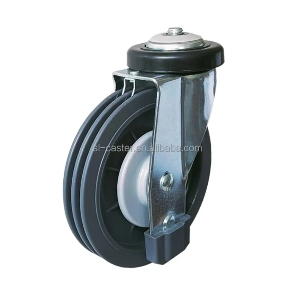 125mm PU wheel escalator caster 2 blades wheel hopping trolley caster mute  with ball bearing widely use 4