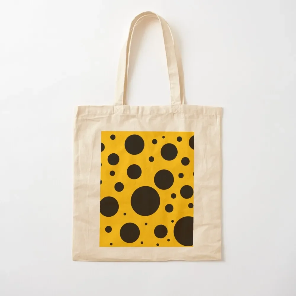 

black polka dots on yellow background Tote Bag foldable reusable bag the tote bag