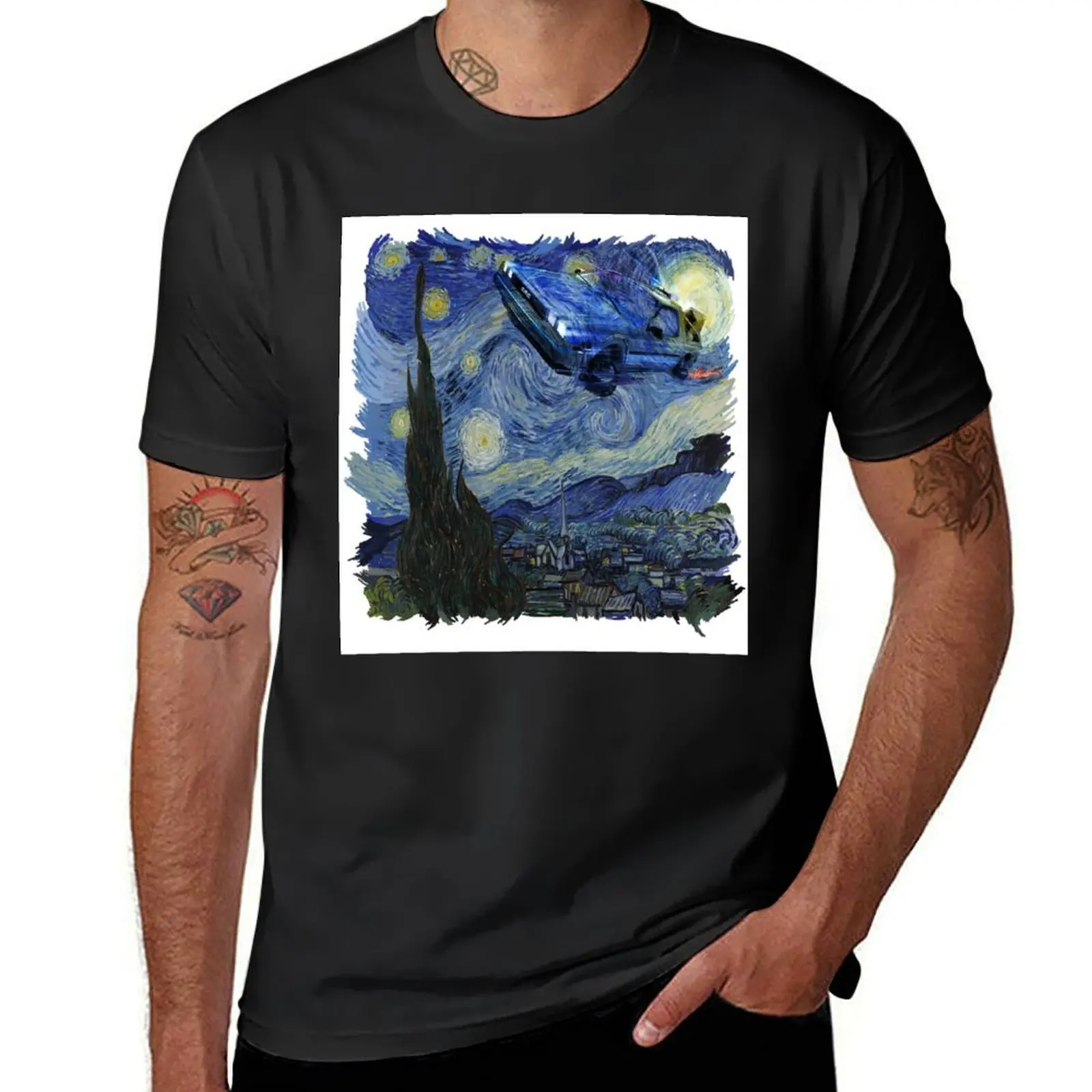 Starry Night Delorean T-Shirt quick-drying summer tops t shirts for men graphic