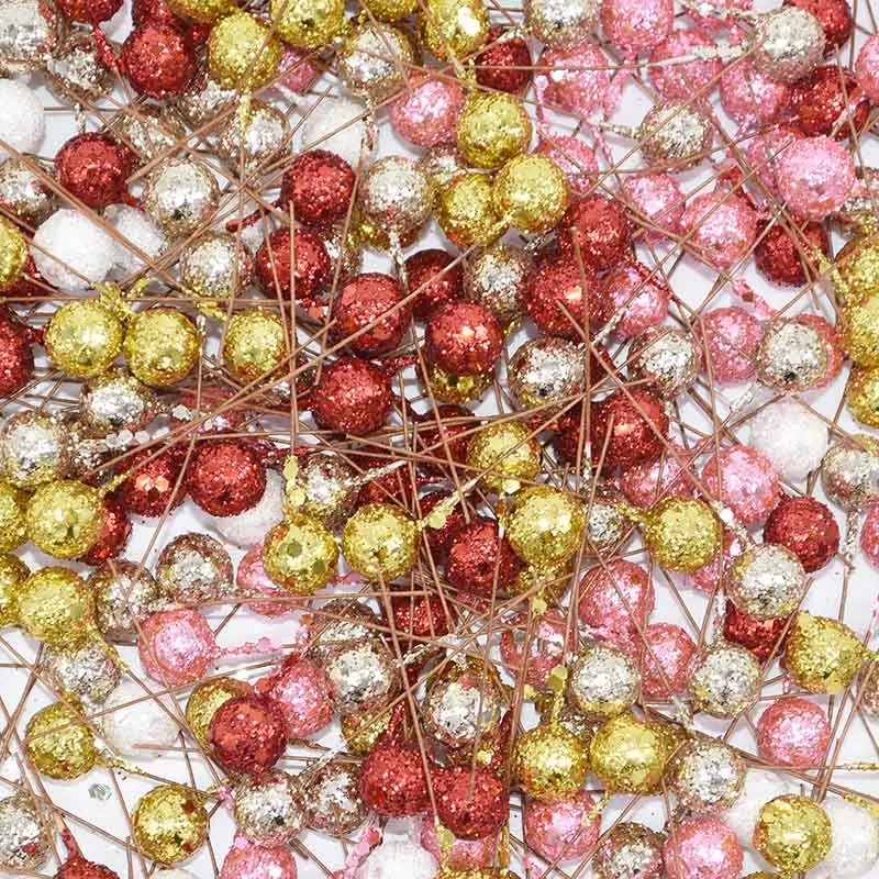 50/100/200pcs Glitter Fruit Stamens Cherry Christmas Artificial Flower Red Berries Beads for Christmas Tree Xmas Gift Decoration