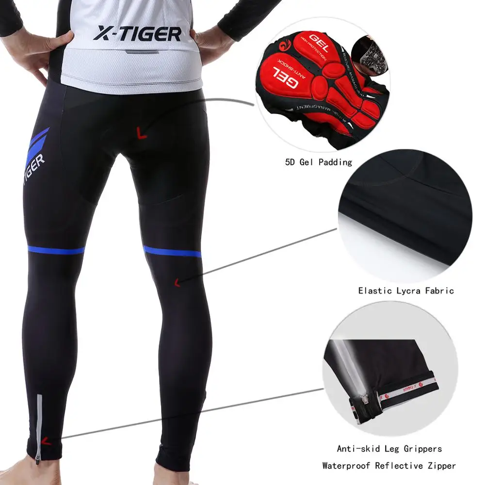 X-Tiger Cycling Jerseys Set 5D Gel Padded Bib Pants Quick Dry Mens Long Sleeve Bicycle Clothing Sunscreen Cycling Suits Set