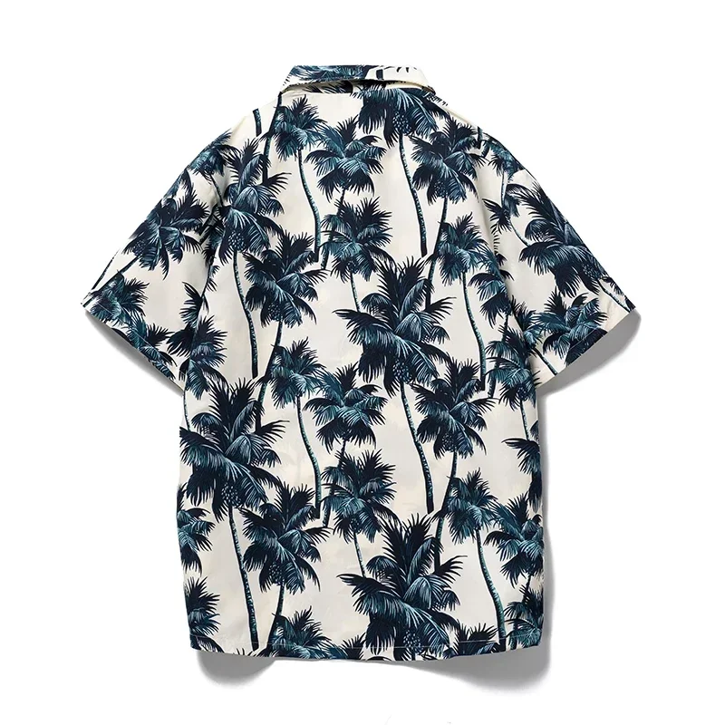 Summer Aloha Hawaiian Shirt Men Clothing Coconut Tree Printed White Short Sleeve Shirts Mens Beach Wear Blouses Tops Male