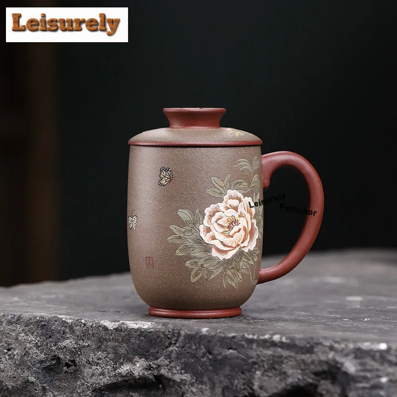 

200 мл Исин ручной работы фиолетовая глина пион кофейная кружка пара ручек чашки для послеобеденного чая кружка офисная чашка для воды чайные услуги подарок