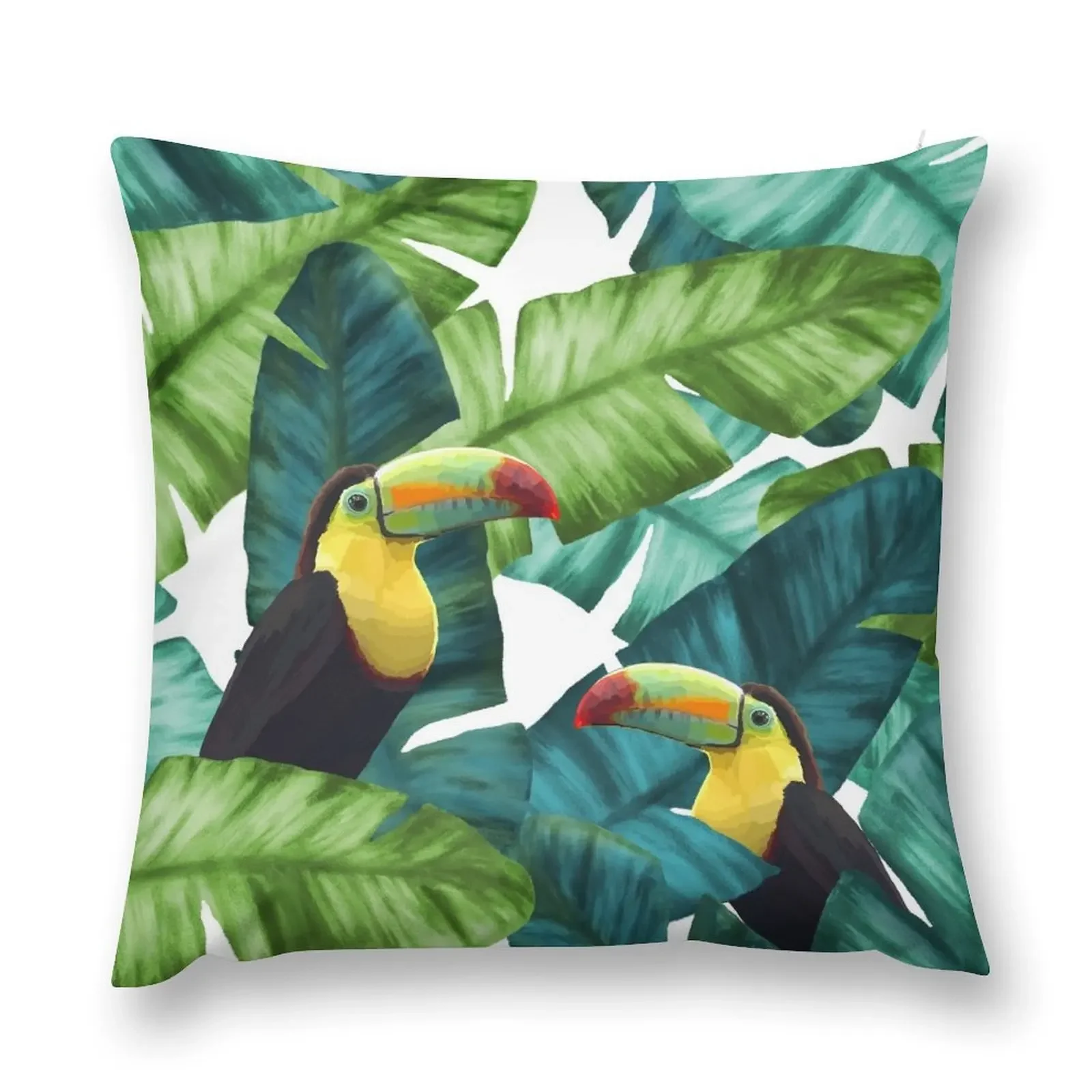 

Toucans Tropical Banana Leaves Pattern Throw Pillow pillows decor home Decorative Cushion Cover pillow