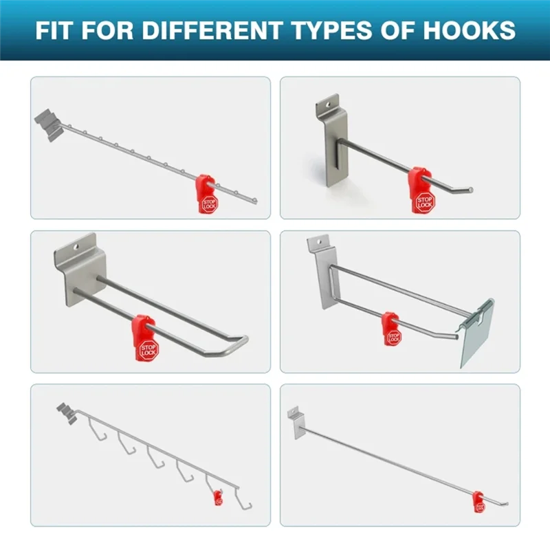 

ALIM-100Pcs Portable Plastic Peg Hook Stop Lock Anti-Theft Locks Pegboard Safety Display Hook Lock Red