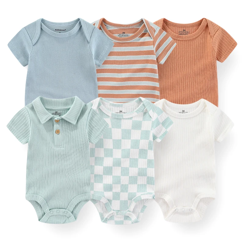 6Pieces Cotton Bodysuits Print New Born Baby Girl Clothes 0-12Months Summer Sleeveless Baby Boy Clothes Set Solid Color Bebes