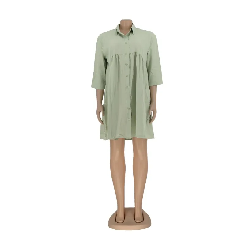 Abito camicia casual allentato streetwear Abito estivo da donna Colletto rovesciato Manica corta Mini abiti abbottonati Vestido Feminino