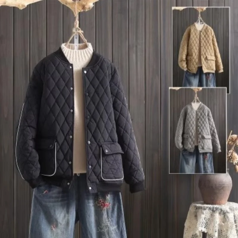 

Зимняя хлопковая одежда с бриллиантами, женская короткая бейсбольная куртка, универсальное теплое стеганое пальто в корейском стиле, верхняя одежда W1335