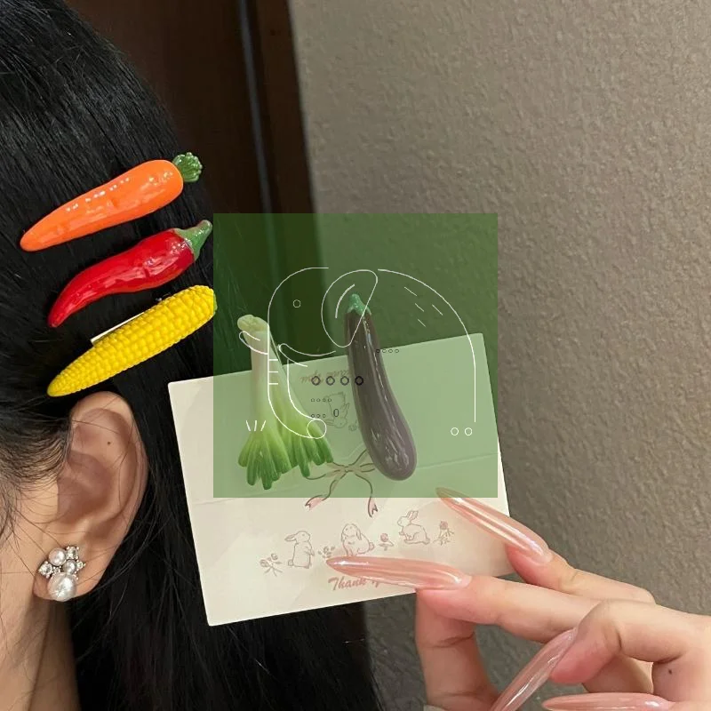 Novelty Funny Vegetable Shape Hair Pins Realistic Food Barrettes Random Two Styl