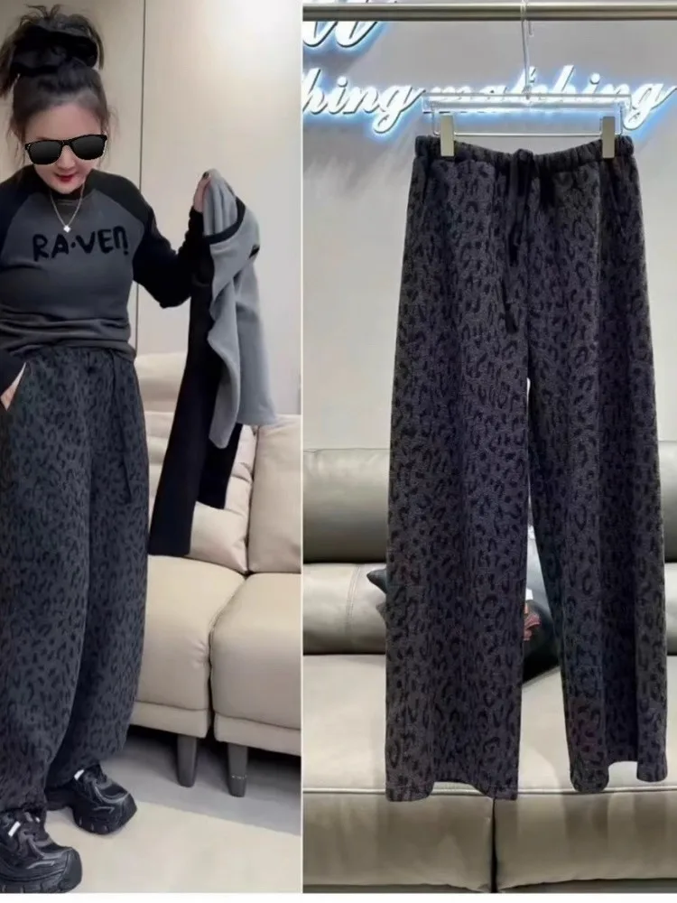

Модные женские брюки Y2k, зимние бархатные утепленные брюки, новинка 2025 года, уличные брюки в стиле ретро больших размеров с леопардовым принтом, широкие брюки, верхняя одежда