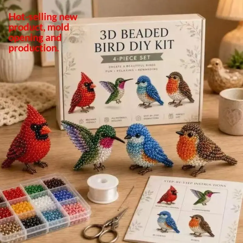 [YU]Tiny 3D Beaded Animal DIY Kit, Easy DIY Beading Embroidery Kit With 4 Cute Designs, 3D Animal Themed Beadwork Kit