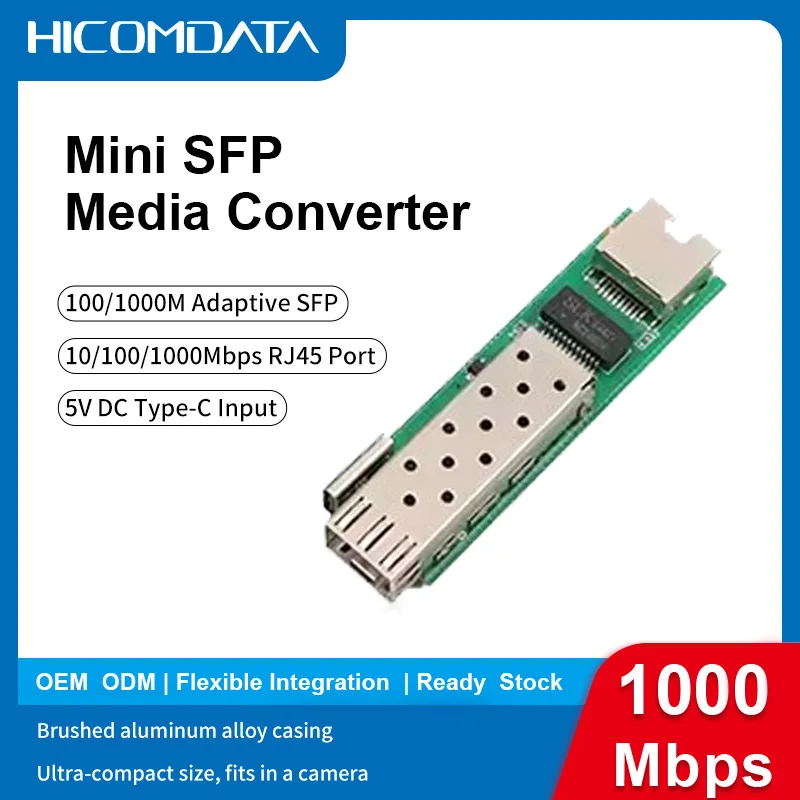 

MINI 1.25G Media Converter Slot SFP Transceiver Module PCBA 5V DC Type-C input 1 SFP Slot 1 RJ45 Ethernet SFP Fiber Switch