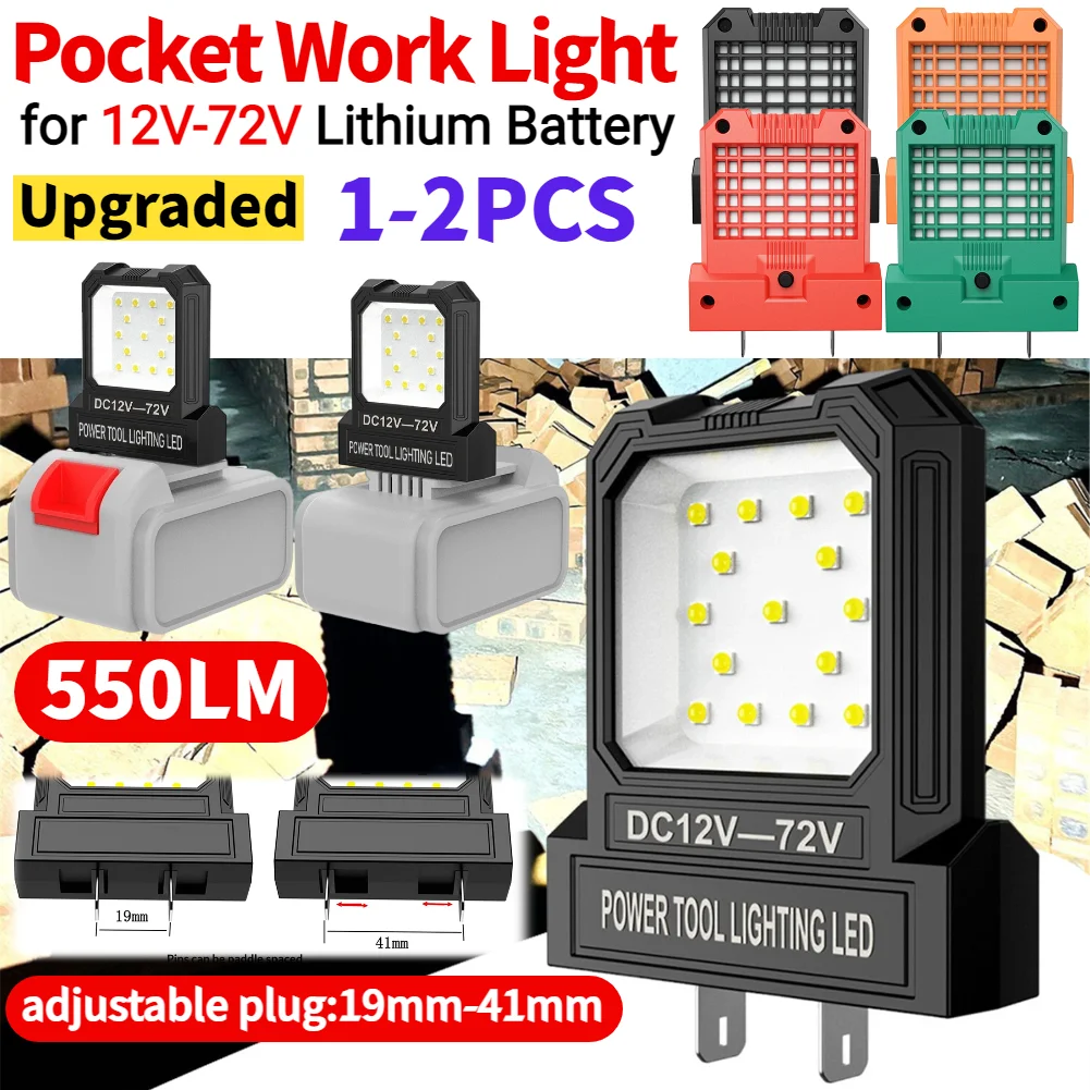 

1/2PCS LED Work Light for Makita for Milwaukee for Dewalt for Bosch 12V-72V Li-ion Battery Power Tool Accessories Outdoor Use