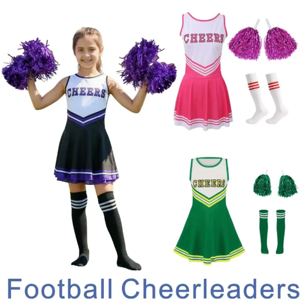 فستان تشجيع للفتيات باللون الوردي والأسود من قطعة واحدة مع جوارب متطابقة وزهور يدوية مثالي لدعامة الرقص #1