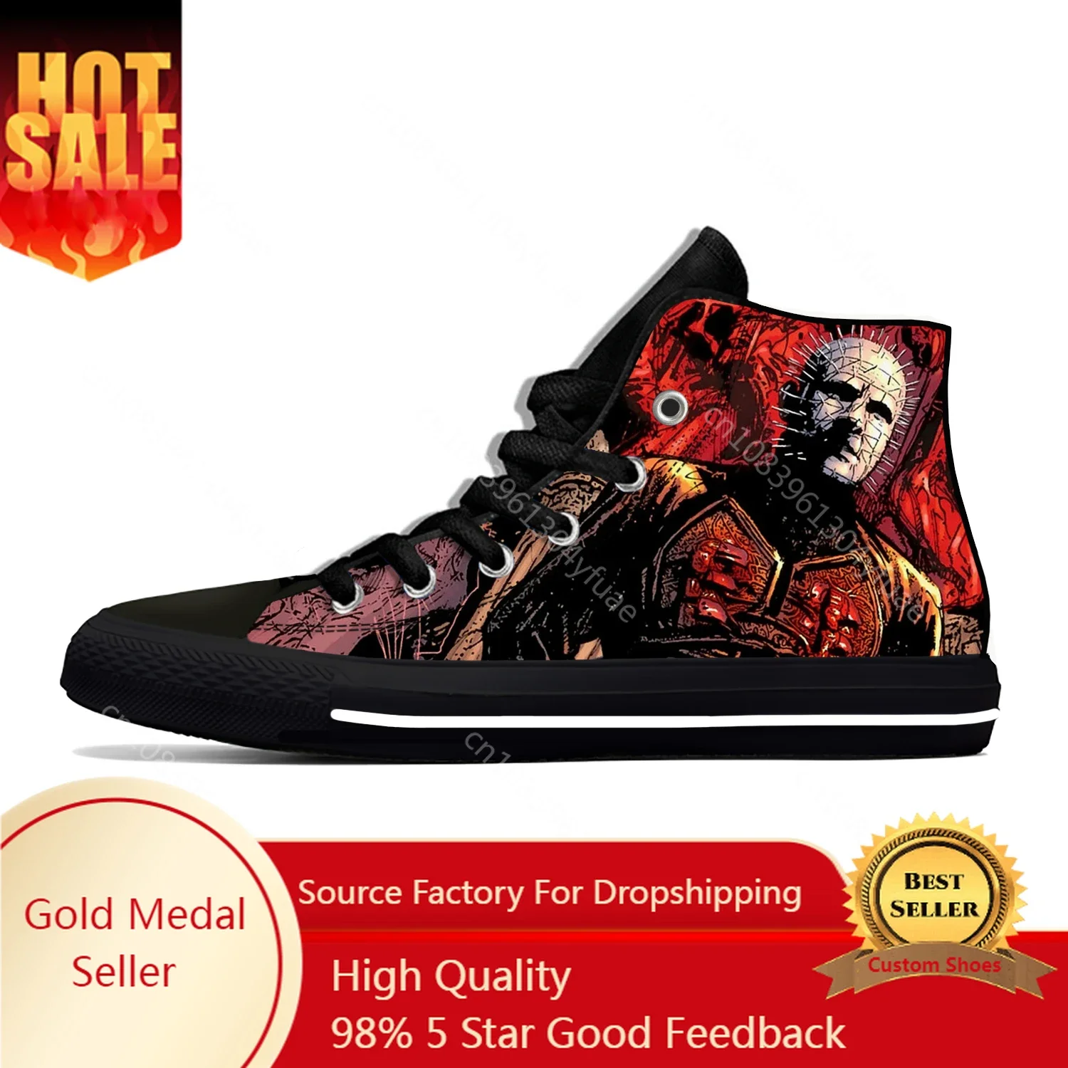 

Hot Hellraiser Movie Pinhead Horror Scary Breathable Casual Shoes High Top Lightweight Men Women Sneakers Halloween Board Shoes