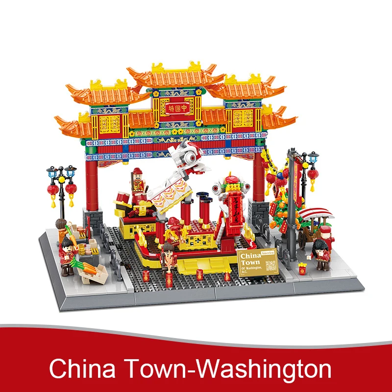 Famous Architecture 5234 China Town-Washington 1245PCS Puzzle Building Block Set MOC Bricks Kid's Educational Toy