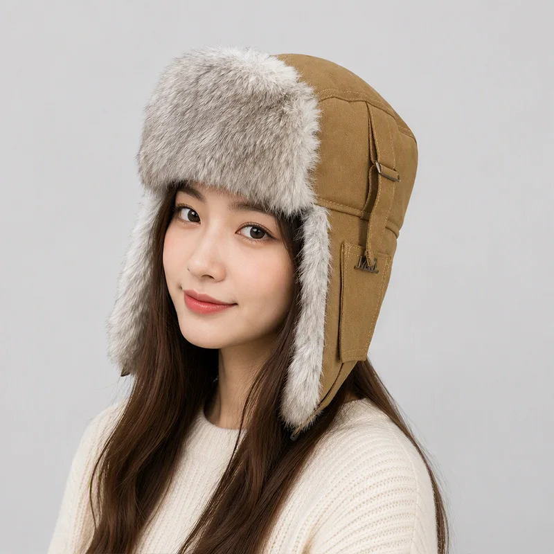 Elegant Lace Shimmering Faux Fur Hat Women Stylish Versatile Flattering Fleece Lined Warm Knitted Beanie.