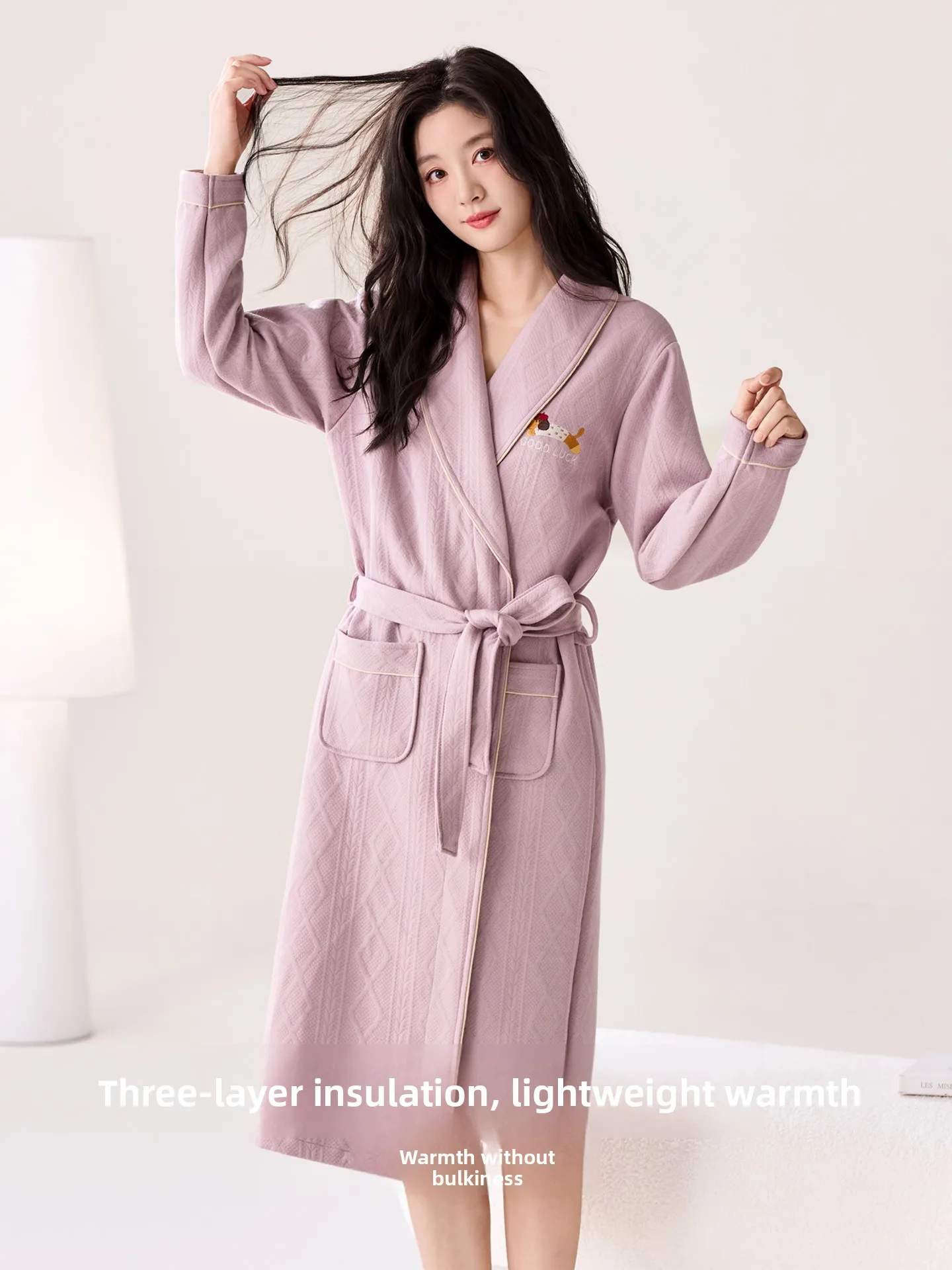 Warm Air Cotton Sleepwear Long Sleeve V-Neck Robe for Women Mid-Length Home Clothes Autumn Winter Thermal Cartoon Cute Style