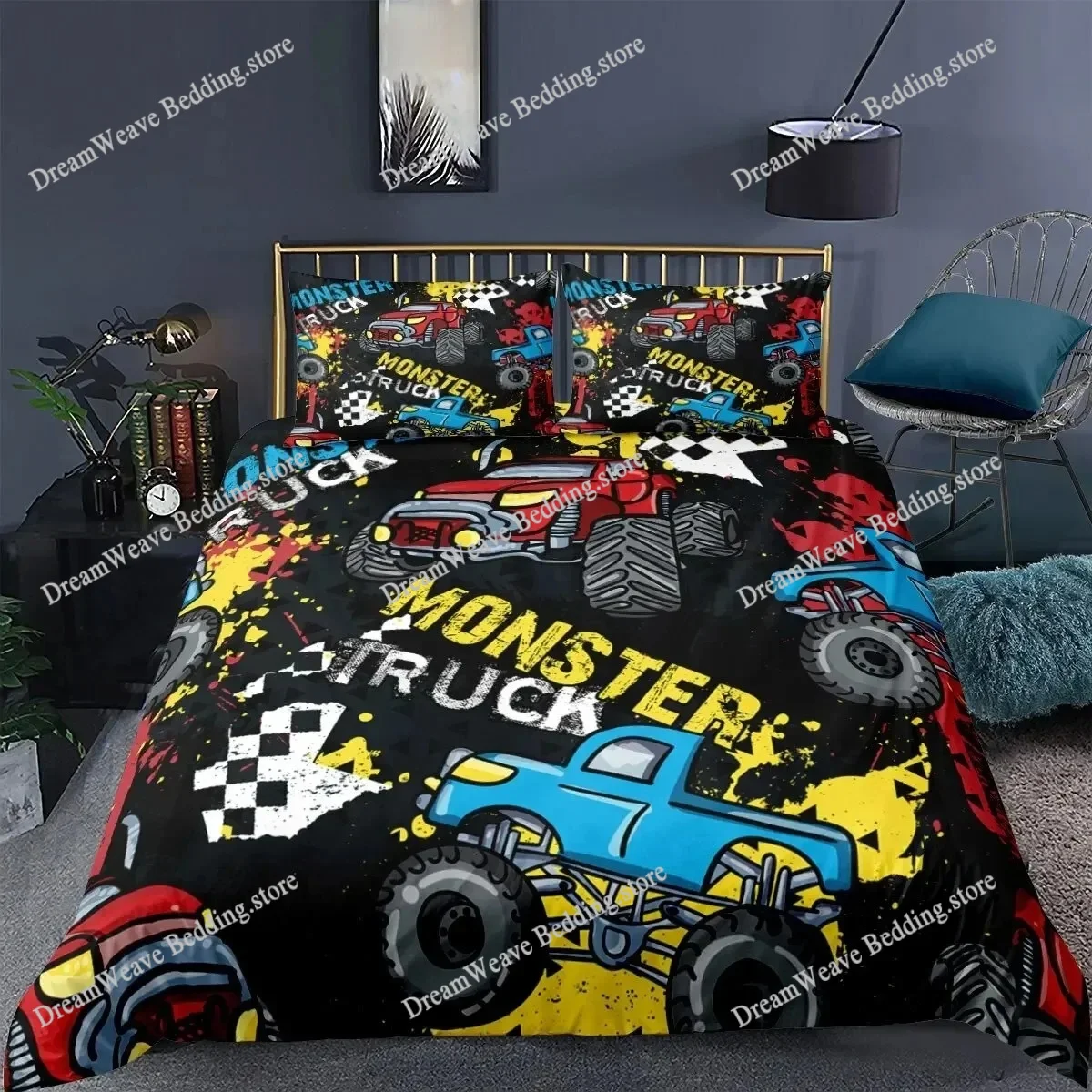 

Cartoon Monster Trucks Duvet Cover Pillowcase Cars Bedding Set Boys Girls Bedroom Decoration Kids Gift Single Double King Size