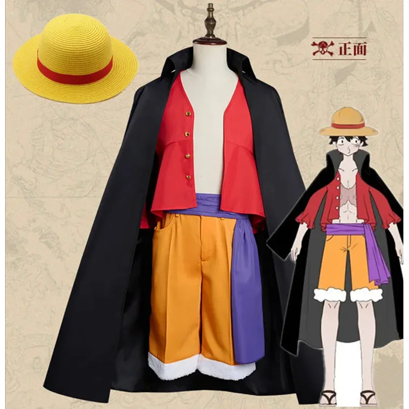 Anime Monkey D. Luffy Cosplay Wano Country Costume Trench Coat and Sorts Hat Kimono Suits Halloween Party Cartoon Uniform Suit