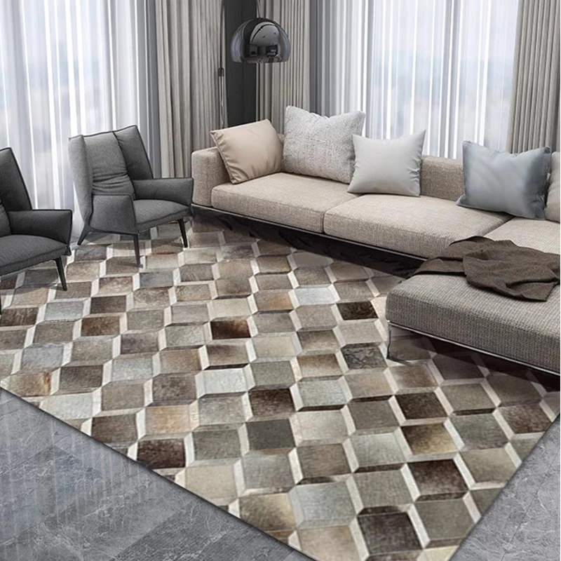 Vintage Real Cowhide Carpet Living Room Luxury Handmade Patchwork Area Rug for Bedroom Decor American Sofa Coffee Table Bedside