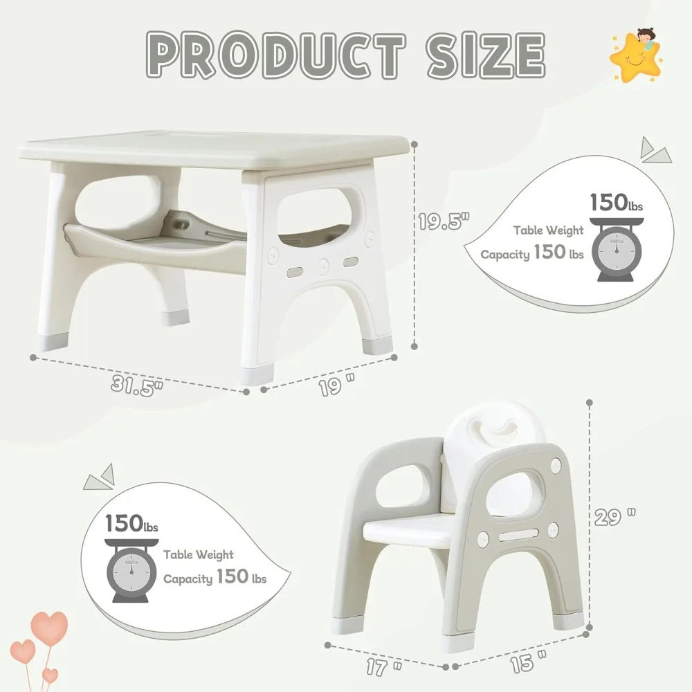 Kids Table and Chairs, Toddler Table and Chair Set with Storage Space, Kids Table for Ages 3-8, Childrens Chair Set