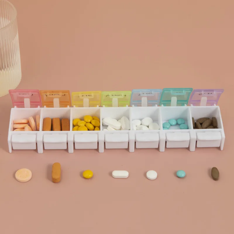 Portable Portable 7-segment Rainbow Bounce Button Pill Box 7-day Colorful Travel Compartment Pill Storage Box