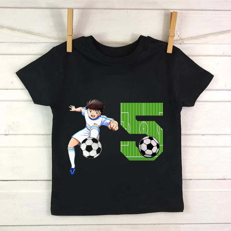 Camiseta con estampado de corona de fútbol para niños, camiseta con número de Boys1-9, diseño de jugador de fútbol, regalo divertido para niños, Top