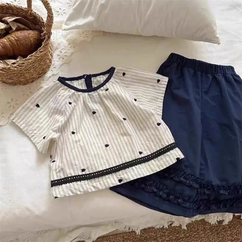 

2026 New Summer Kids Girls Korean Style Loose Casual Straight Pants Fashion Lace Wide Leg Pants for 80-130cm