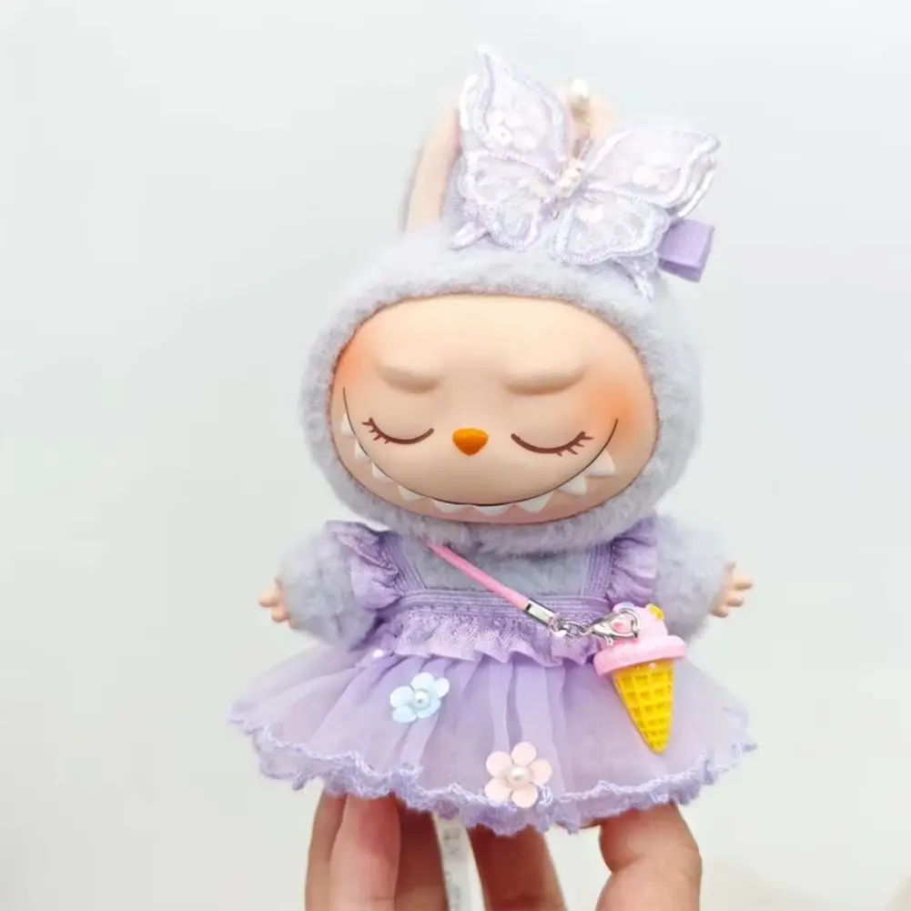 

Прекрасный фиолетовый комплект феи-бабочки, мини-плюшевая кукольная одежда, аксессуары для кукол 17 см Labubu V1 V2, одежда в подарок