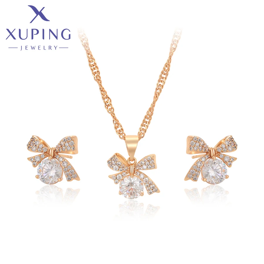 Xuping Jewelry Neu eingetroffen: Knotenförmiges goldfarbenes Ohrstecker- und Halsketten-Set für Damen, Party- und Geburtstagsgeschenk X001237881 – Detail 9