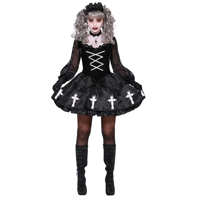 

Halloween Day of the Dead Horror Bloody Vampire Doll Cosplay Dress Masquerade Lolita Church Religious Nun Witch Fancy Costume