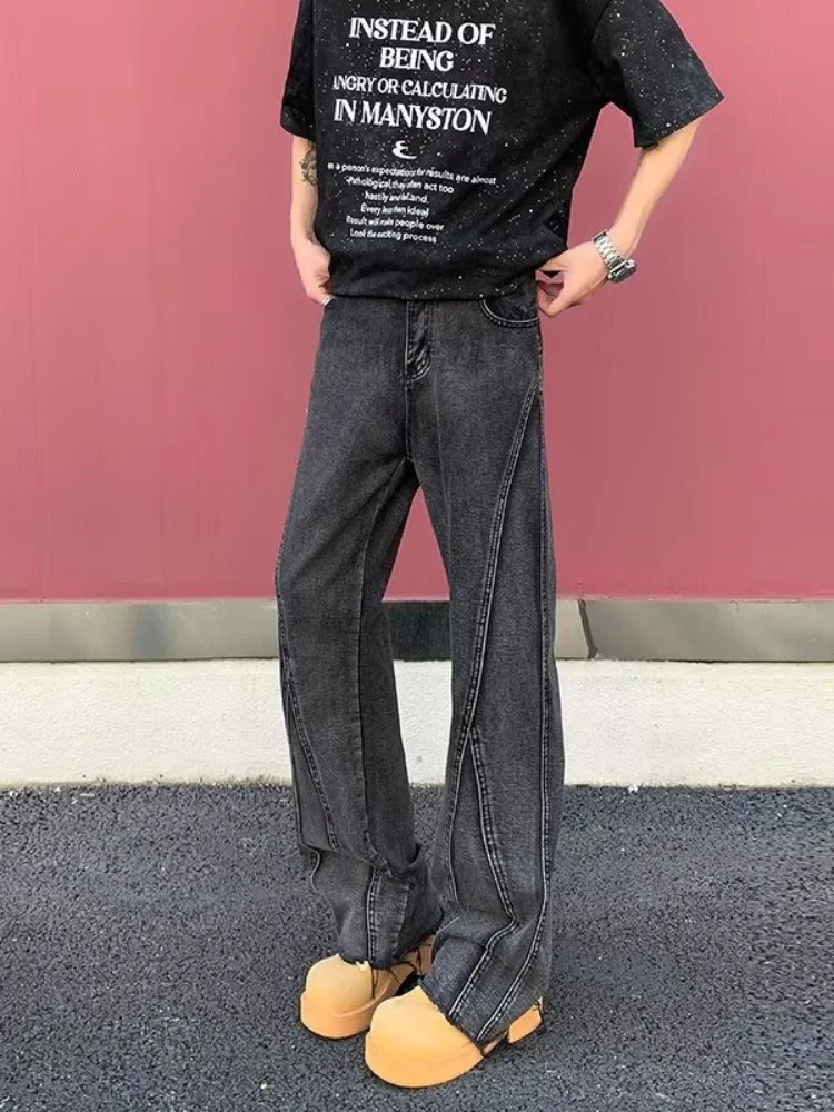 2025 Pantalon Y2Kแฟชั่นสีดําสีเทาSlimซ้อนกางเกงยีนส์กางเกงผู้ชายออกแบบเสื้อผ้าผ้าฝ้ายKpopยาวกางเกงPantaloni Uomo