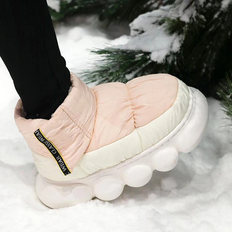 Women Thicken Plush Waterproof Sonw Boots Winter 2022 Chunky Platform Heeled Ankle Boots Woman Thick Bottom Cotton Shoes Female