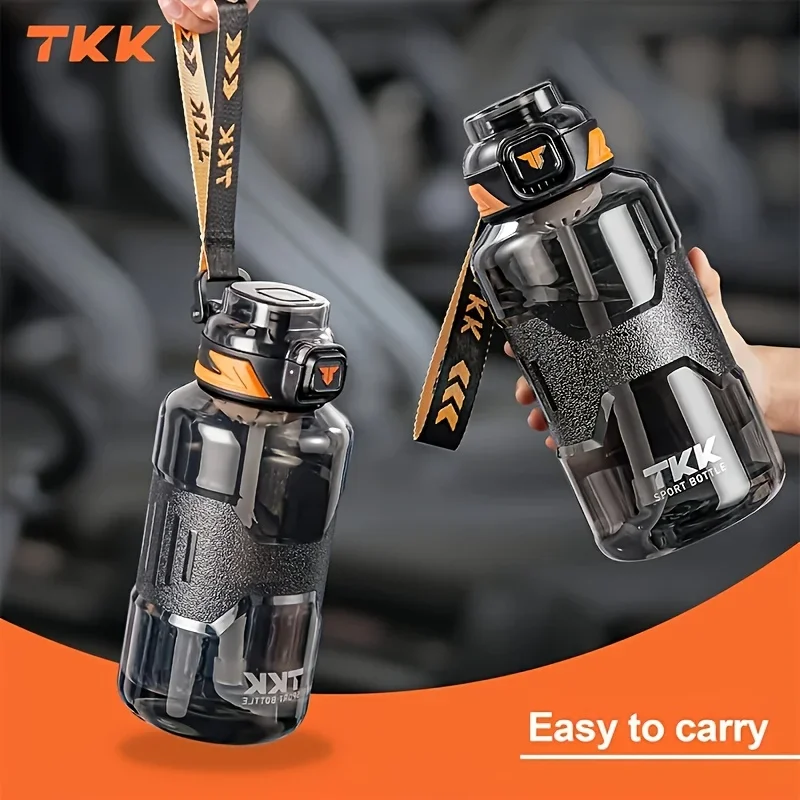 1pc tkk tritan garrafa de água esportiva em formato oval sem bpa com flip-top, 1500ml/50oz, à prova de vazamento, alça de corda portátil, canudo