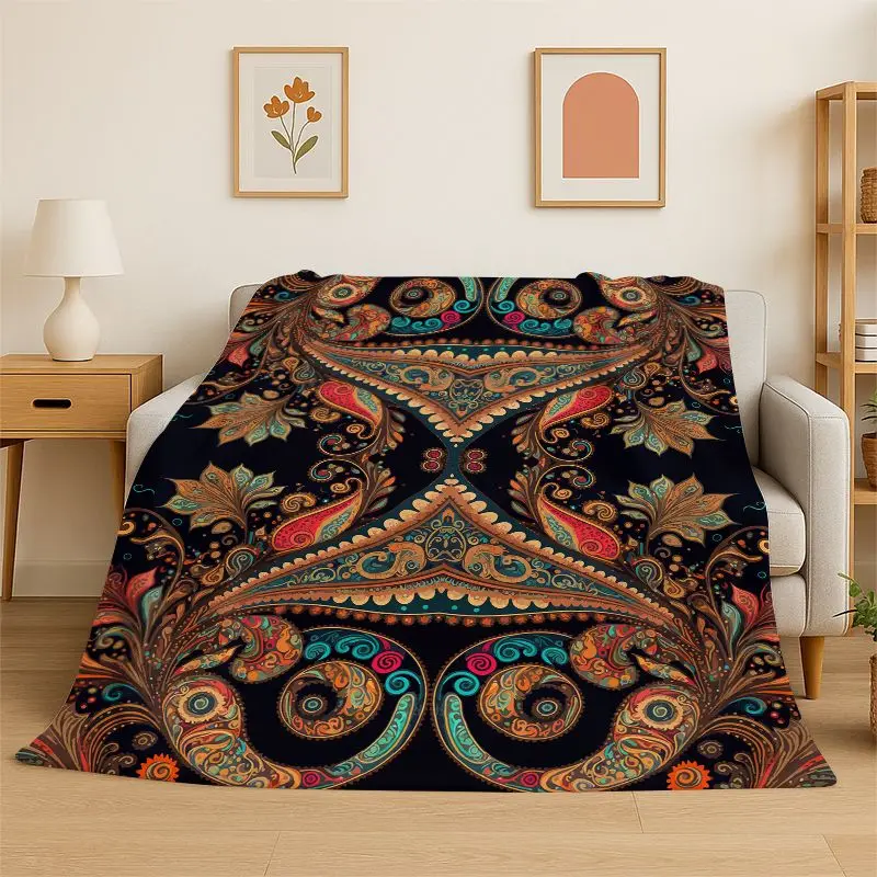 Luxury Persian Turkey Retro Flannel Blanket Soft Throw Blanket for Bedroom Living Room Bed Travel Camping Picnic Nap Cover Gift