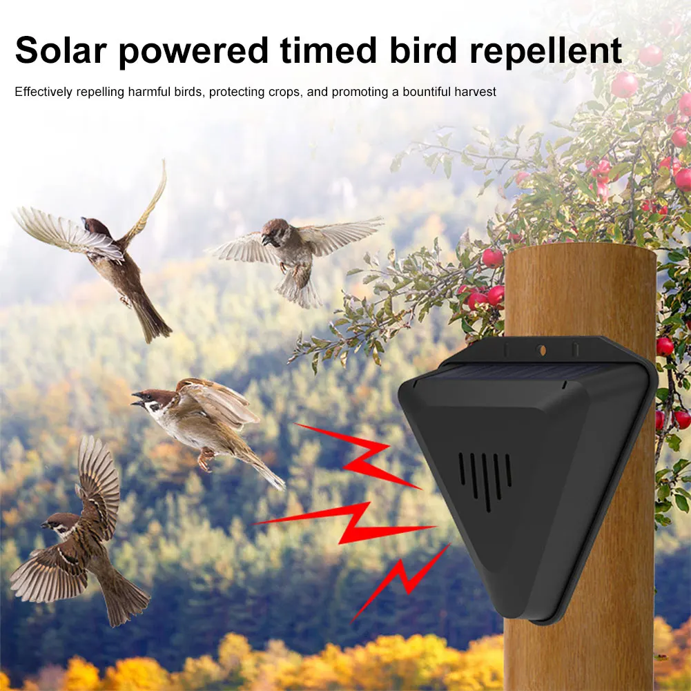 Solar Timer Bird Repeller with 13 Sound IP55 Waterproof Alarm Animal Repeller Outdoor Crop Orchard Protection Animal Deterrents
