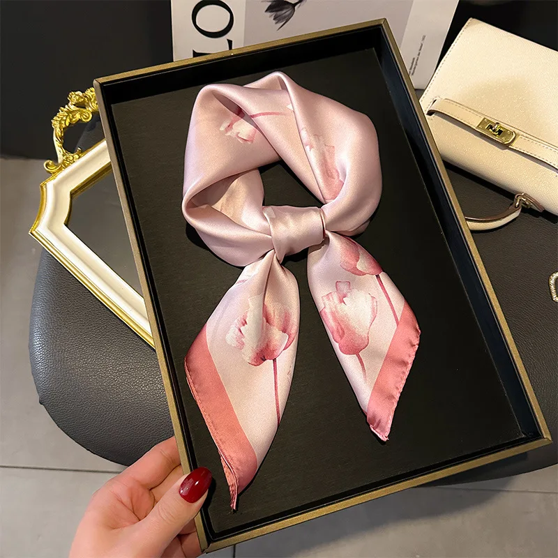 70cm Silk Feeling Square Scarf Women Satin Bandana Print Scarves Headband Neck Tie Lady Hair Shawl Wrap Female Neckerchief Hijab