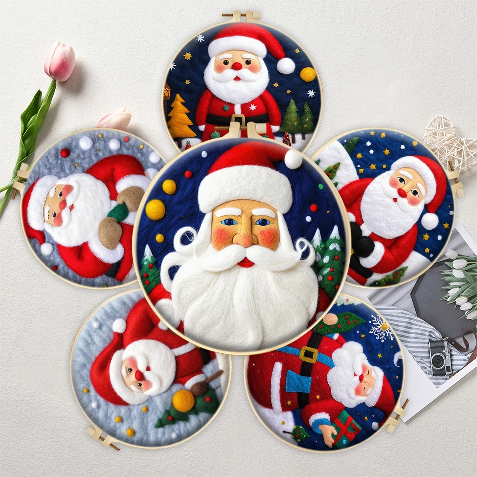 

CHENISTORY Diy Needle Felting Wool Santa Claus Needle Felting Supplies Embroidery Kit Creative Wool Needle Felt Christmas Gift