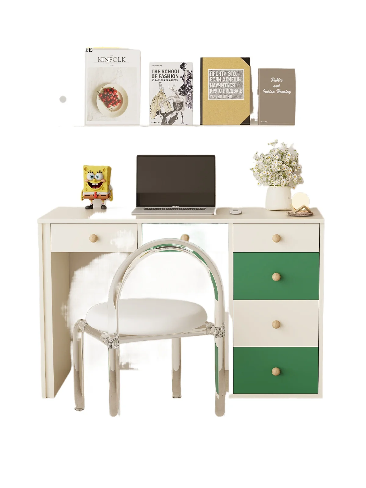 

Contrasting colors Medieval style integrated chest dresser bedroom wooden makeup table simple desk