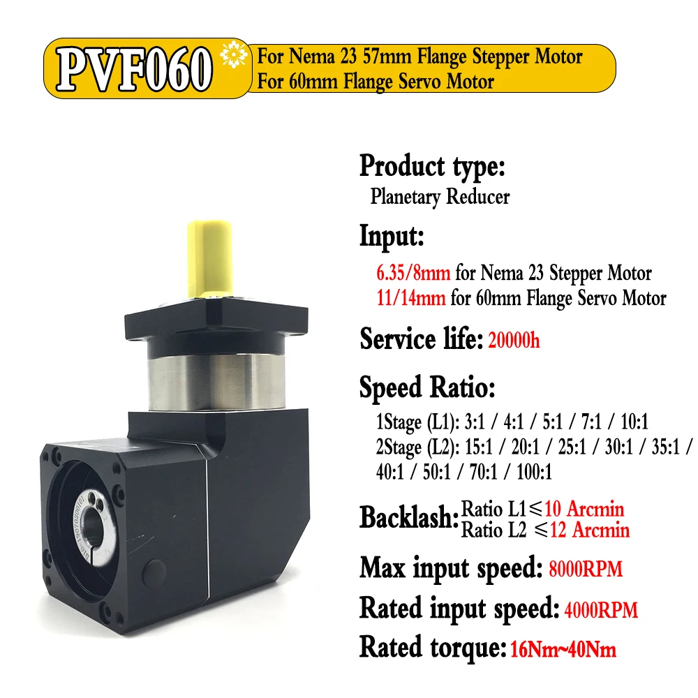 90 Degree Right Angled Planetary Gear Reducer for Nema 23 34 Stepper Motor 60 80 90 110 130 mm Flange Servo Motor Speed Reducer