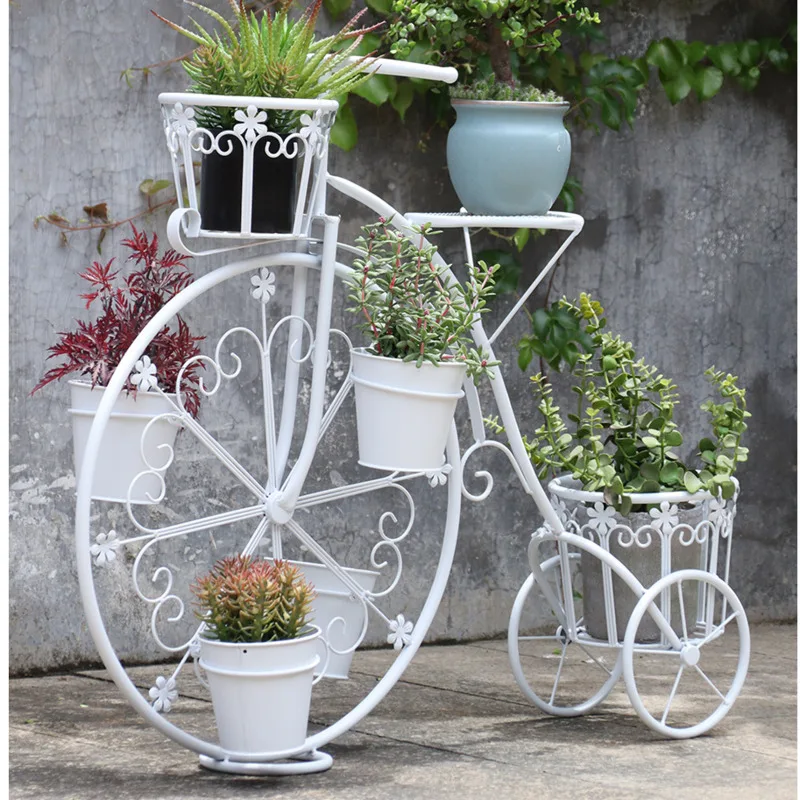 Creative European Indoor Gardening Iron Bicycle Plant Stand Multi-layered Balcony Flower Shelf Floor Type Durable Plant Rack