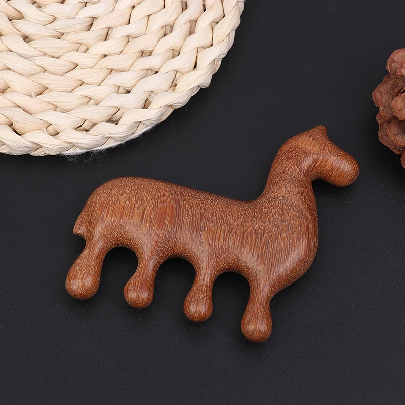 Four Teeth Sandalwood Massage Comb Zodiac Horse Year Design Meridian Relax Anti-Static Hair & Body Massager