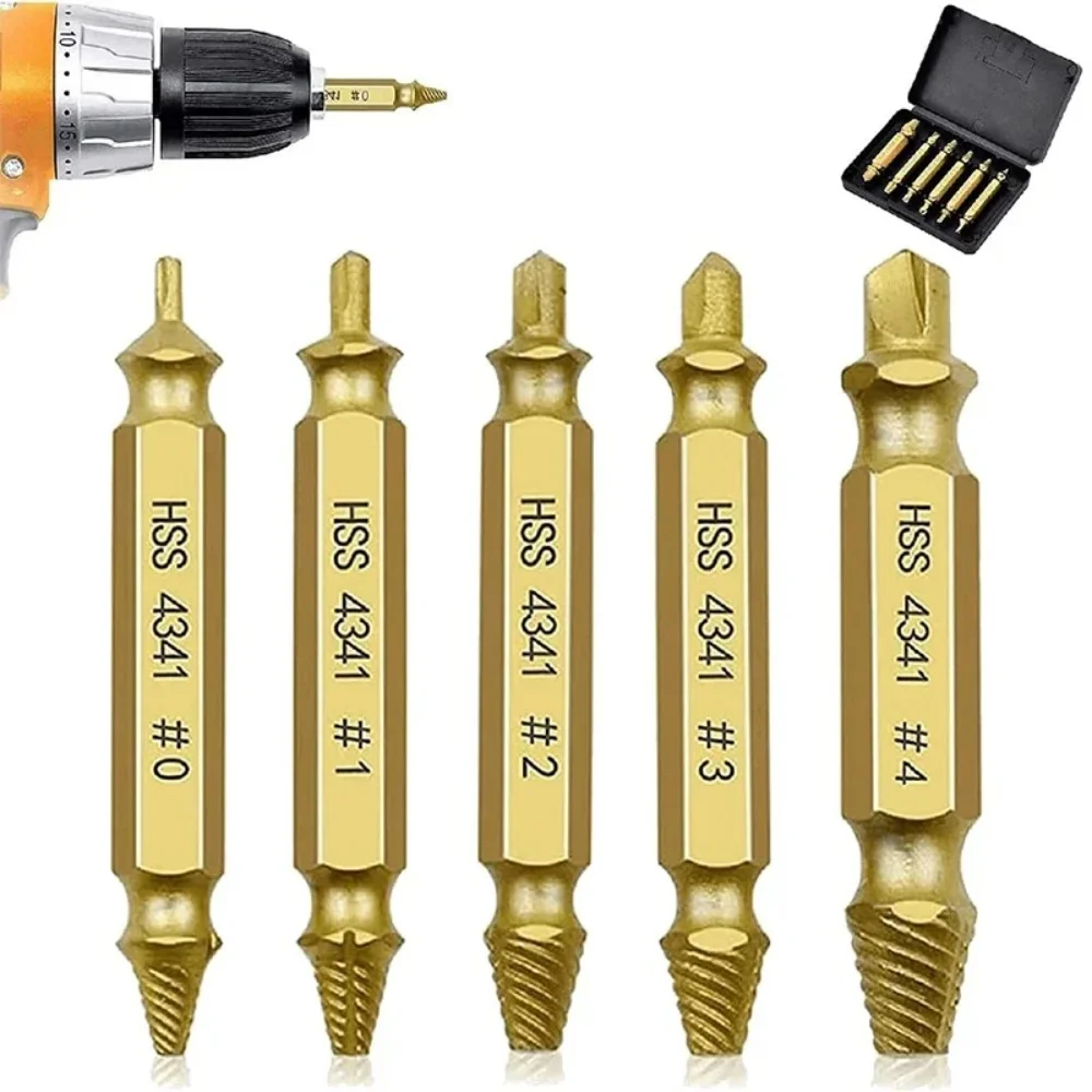 6PC Double Headed Screw Extractor Screw Slide Tooth Removal Screwdriver HSS Drill Bit Remover Extractor Take Out Demolition Tool