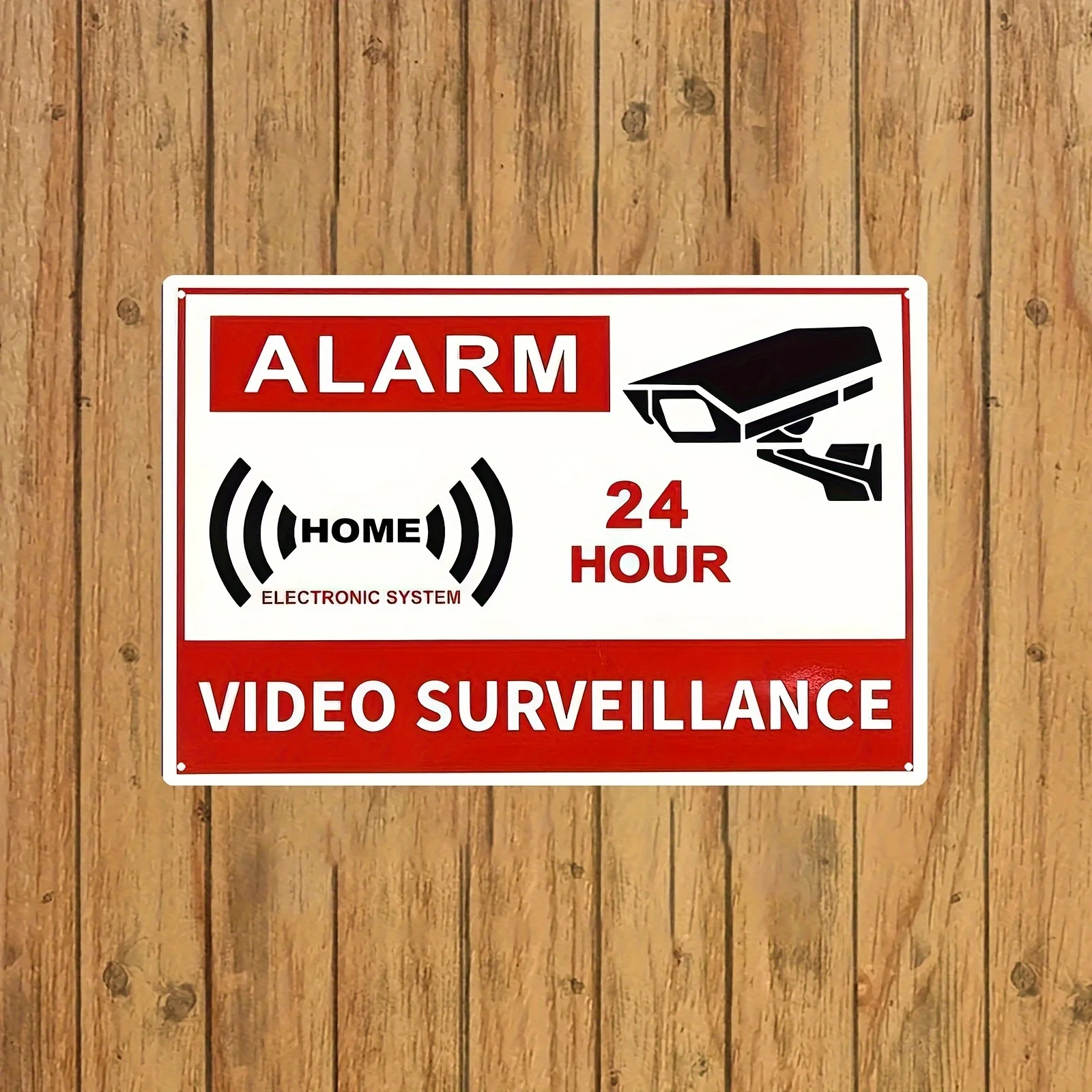 Safety Warning Sign - Red and White High Contrast Design Alarm Monitoring Metal Decorative Plate, No Power Needed, Indoor