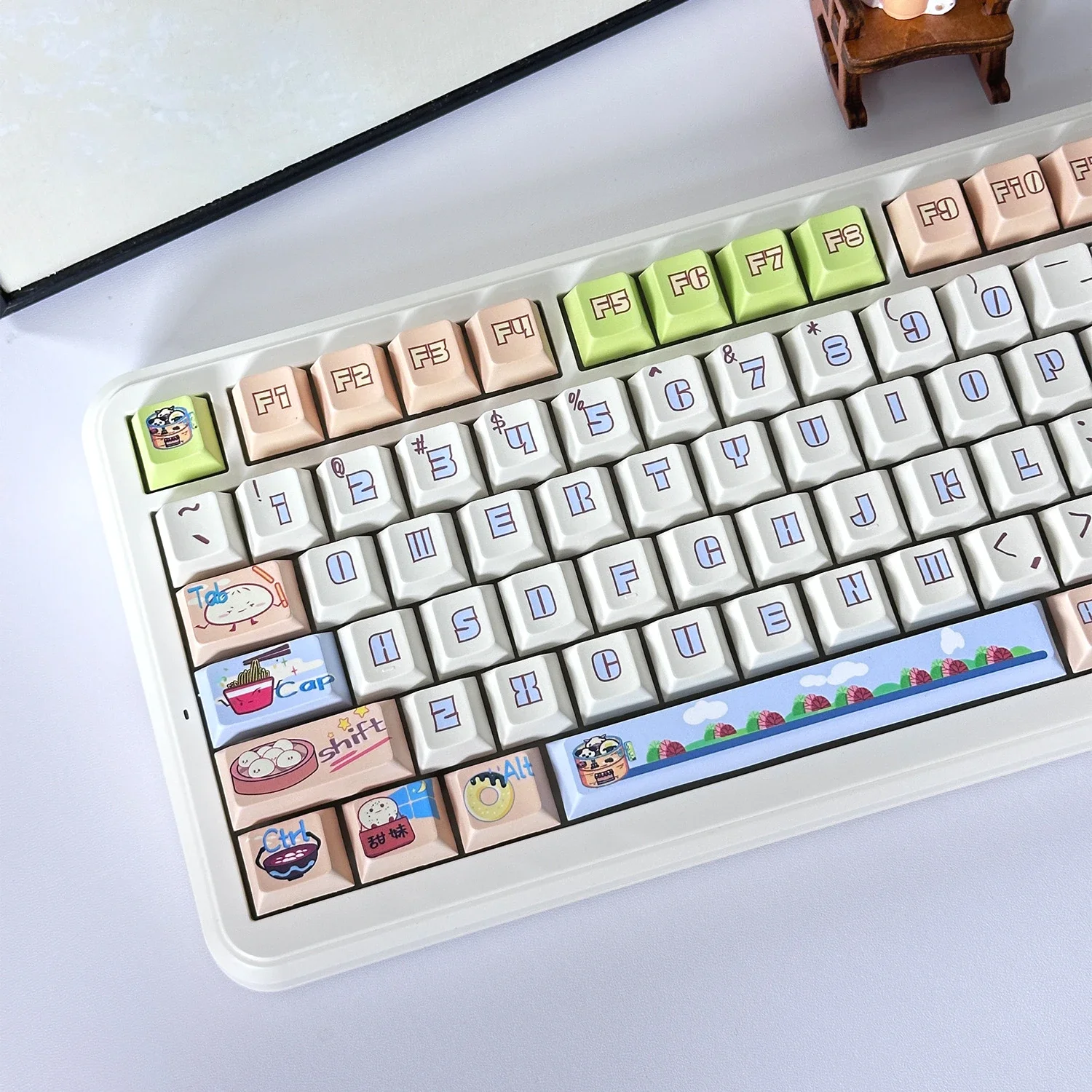 Breakfast Shop Keycap Cherry Pbt Five Sided Heat Sublimation Diy Personalized Keycaps Coffee Bread Milk Tea Breakfast Keycap