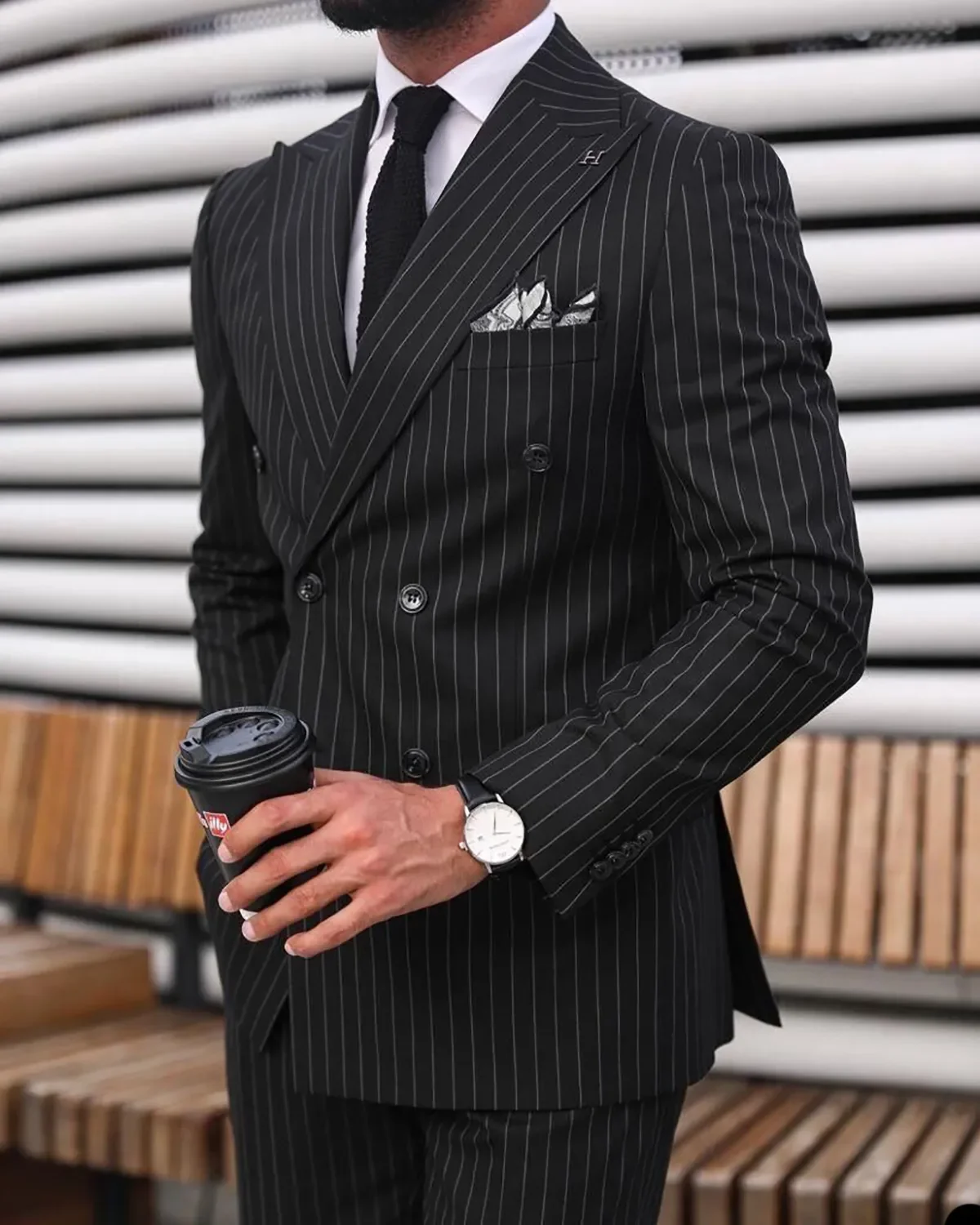 Stripe Men Suits Set Wedding Groom 2 Pieces Elegant Luxury Tuxedos Designer Latest Business Slim Fit Jacket Pants Custom Made