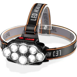 Linterna frontal LED recargable por Usb, lámpara de cabeza brillante de alto Lumen con 8 faros LED USB, linterna de cabeza impermeable IPX4, luz de Camping