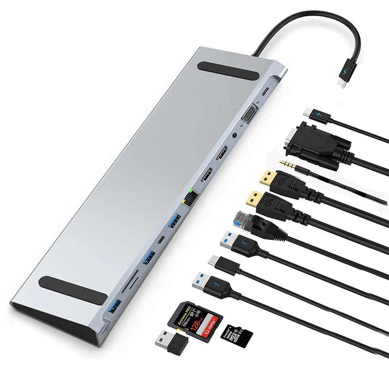 USB MST Cドッキングステーション,12 in 1,デュアル4K, HDMI, VGA, SD, TF, PD, USB 3.0,MacBook用ノートブックスタンド,Windows上のトリプルディスプレイ